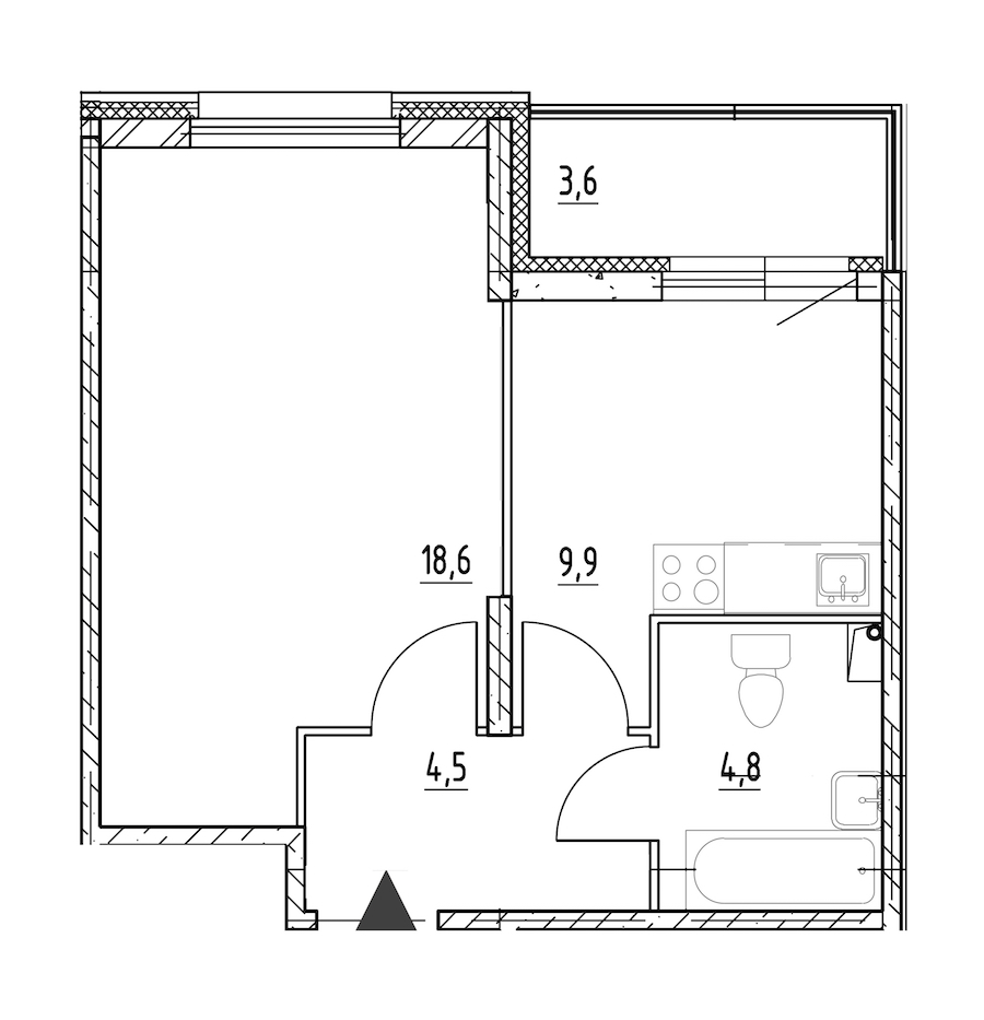 1-комнатная квартира 39.6 м², 2/8 эт., ЖК «Квартал Che»